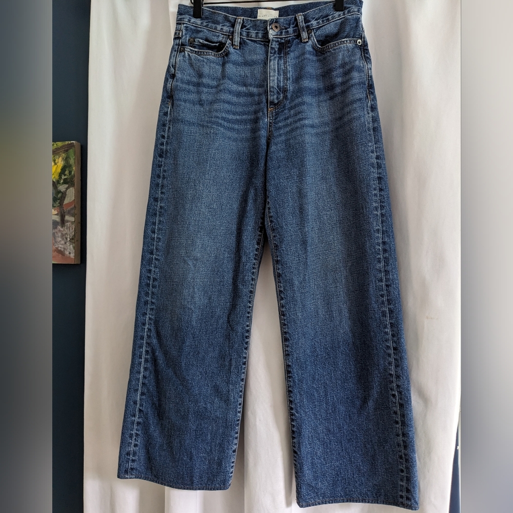 Simon Miller Jeans Women 27 Blue Denim Wide Leg Distressed Pockets Neat Hem